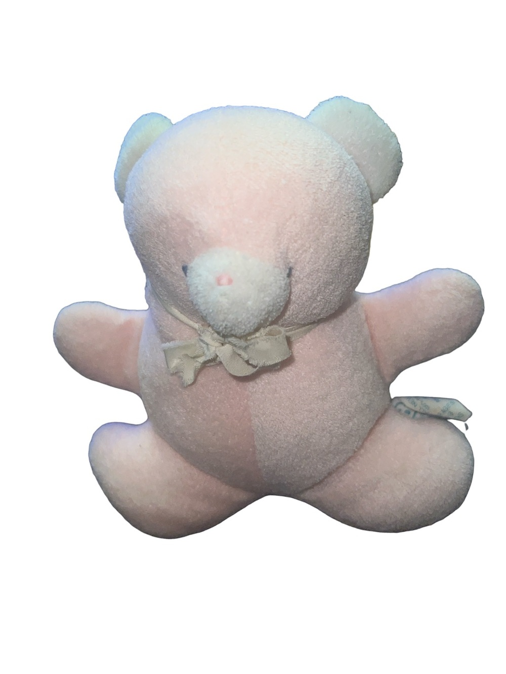 Vtg Bantam Terrycloth Pink White Teddy Bear Plush Stuffed Animal Rattle Toy